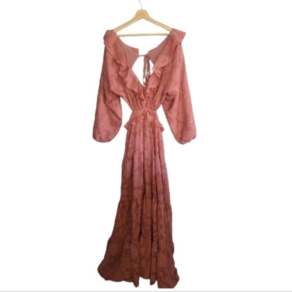 BOOHOO Dusty Pink Long Sleeve Boho Frill Detail Maxi Dress Size US 10 - Picture 3 of 10